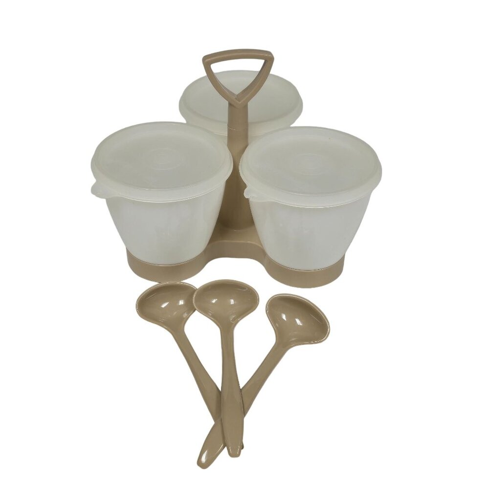 Vtg Tupperware 757-1 Condiment Caddy W/ Serving Spoons Retro Kitchen Storage